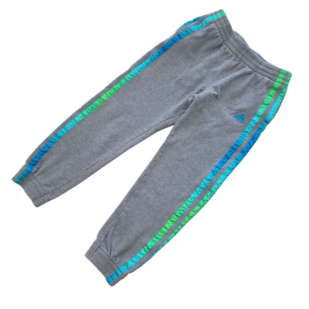 Adidas Kids Grey Heather Joggers Turquoise Green Stripes AK5805 L 14/16